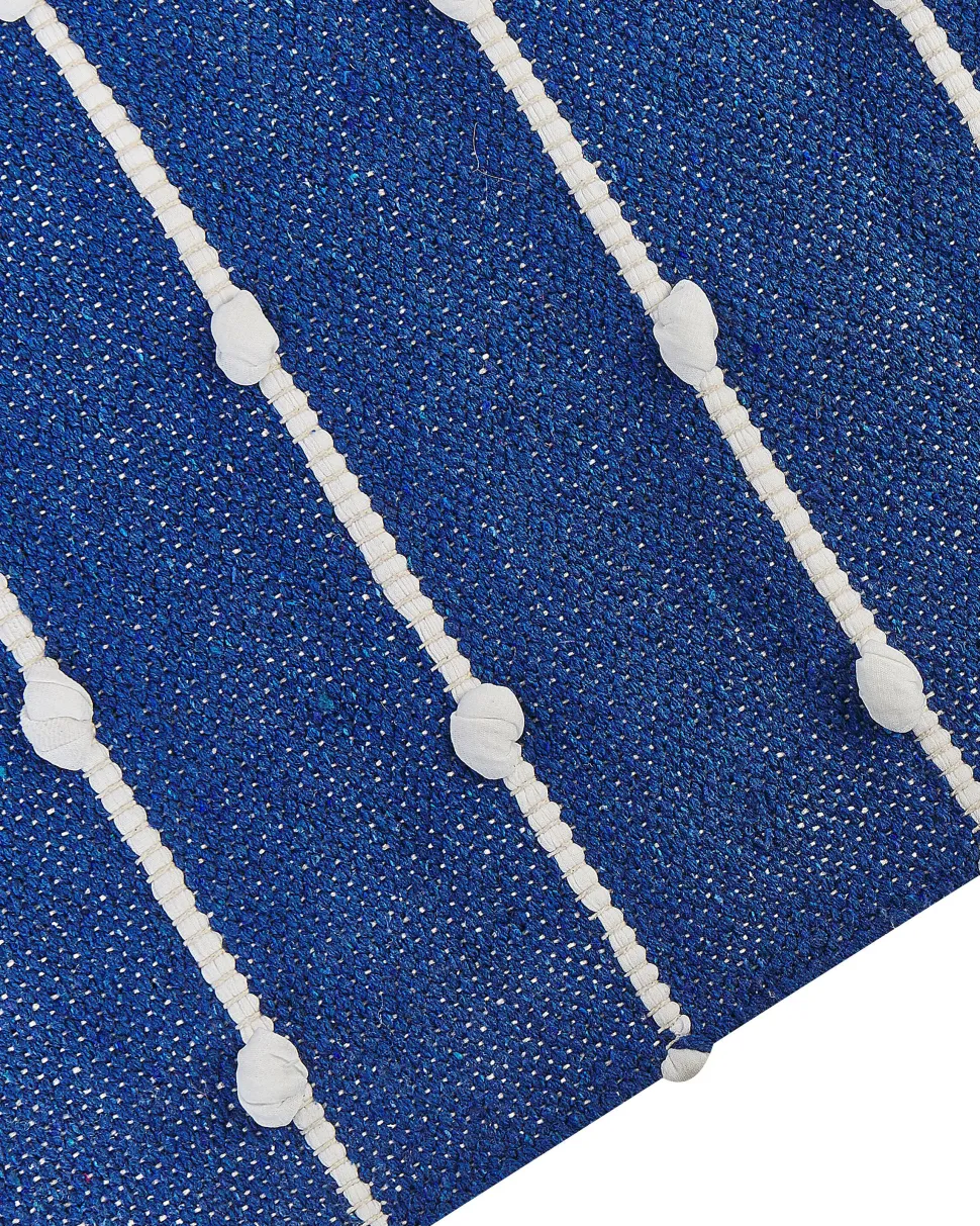 Tapete Em Algodao Azul E Creme 80 X 150 Cm Kondhali