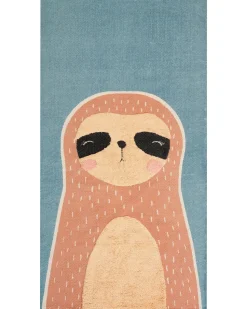 Tapete Em Algodao Azul E Laranja Com Impressao De Preguica 80 X 150 Cm Isak