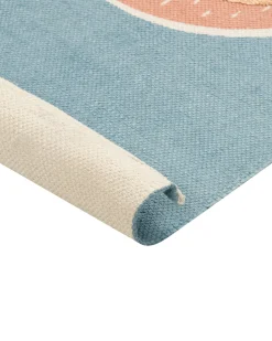 Tapete Em Algodao Azul E Laranja Com Impressao De Preguica 80 X 150 Cm Isak