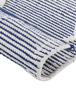 Tapete Em Algodao Branco E Azul 80 X 150 Cm Synopa