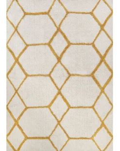 Tapete Em Algodao Branco E Amarelo 160 X 230 Cm Beyler