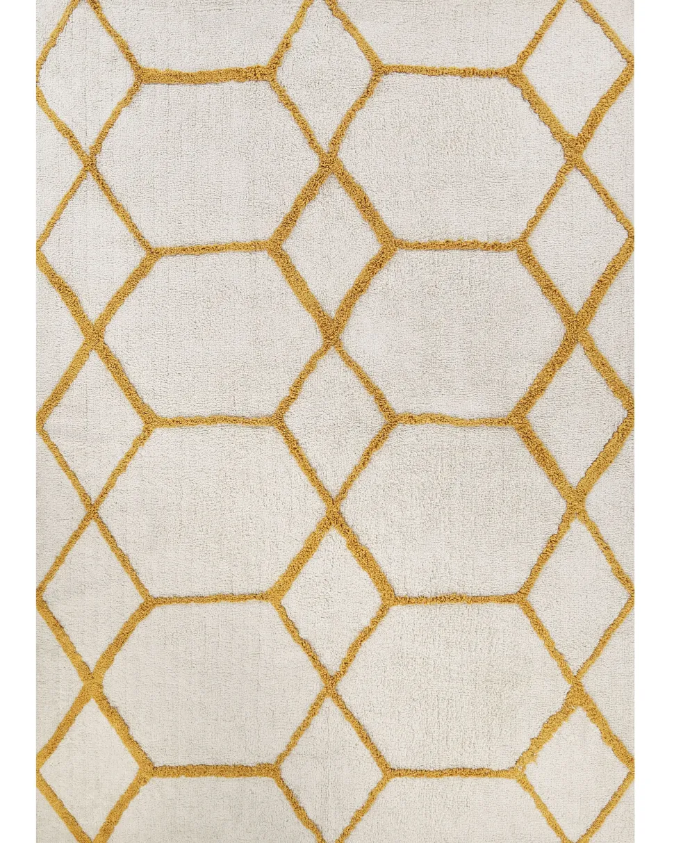 Tapete Em Algodao Branco E Amarelo 160 X 230 Cm Beyler