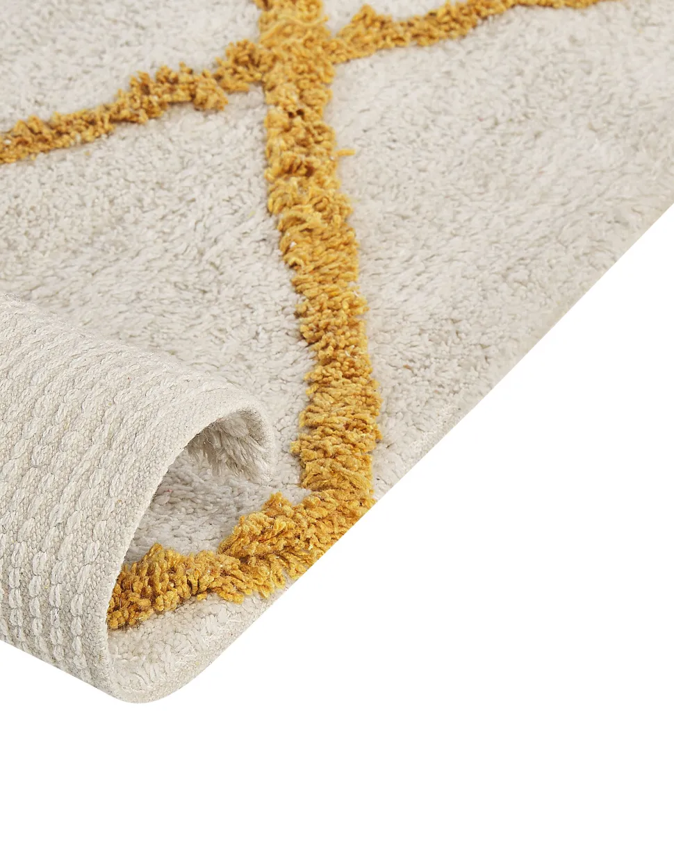 Tapete Em Algodao Branco E Amarelo 160 X 230 Cm Beyler