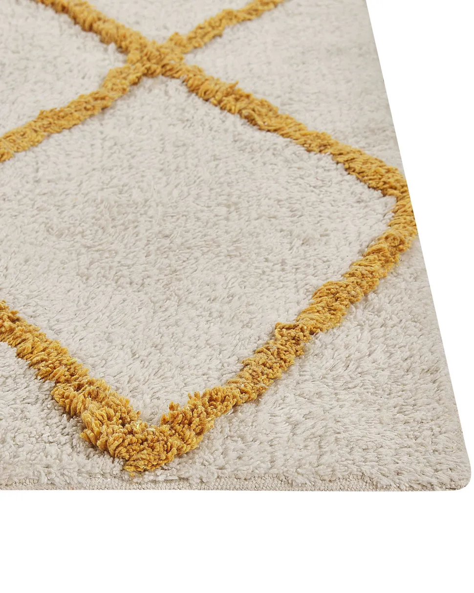 Tapete Em Algodao Branco E Amarelo 160 X 230 Cm Beyler