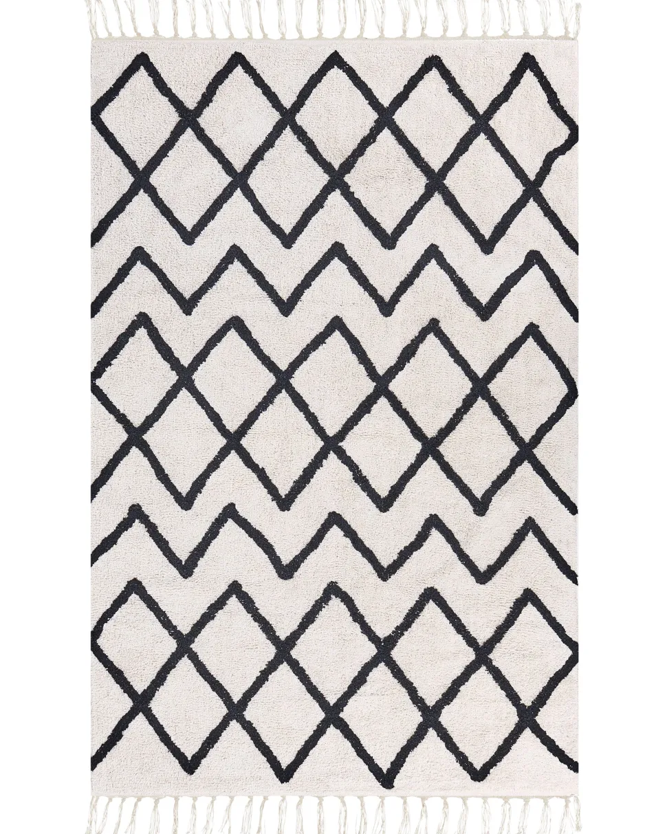Tapete Em Algodao Creme E Preto 160 X 230 Cm Eldes
