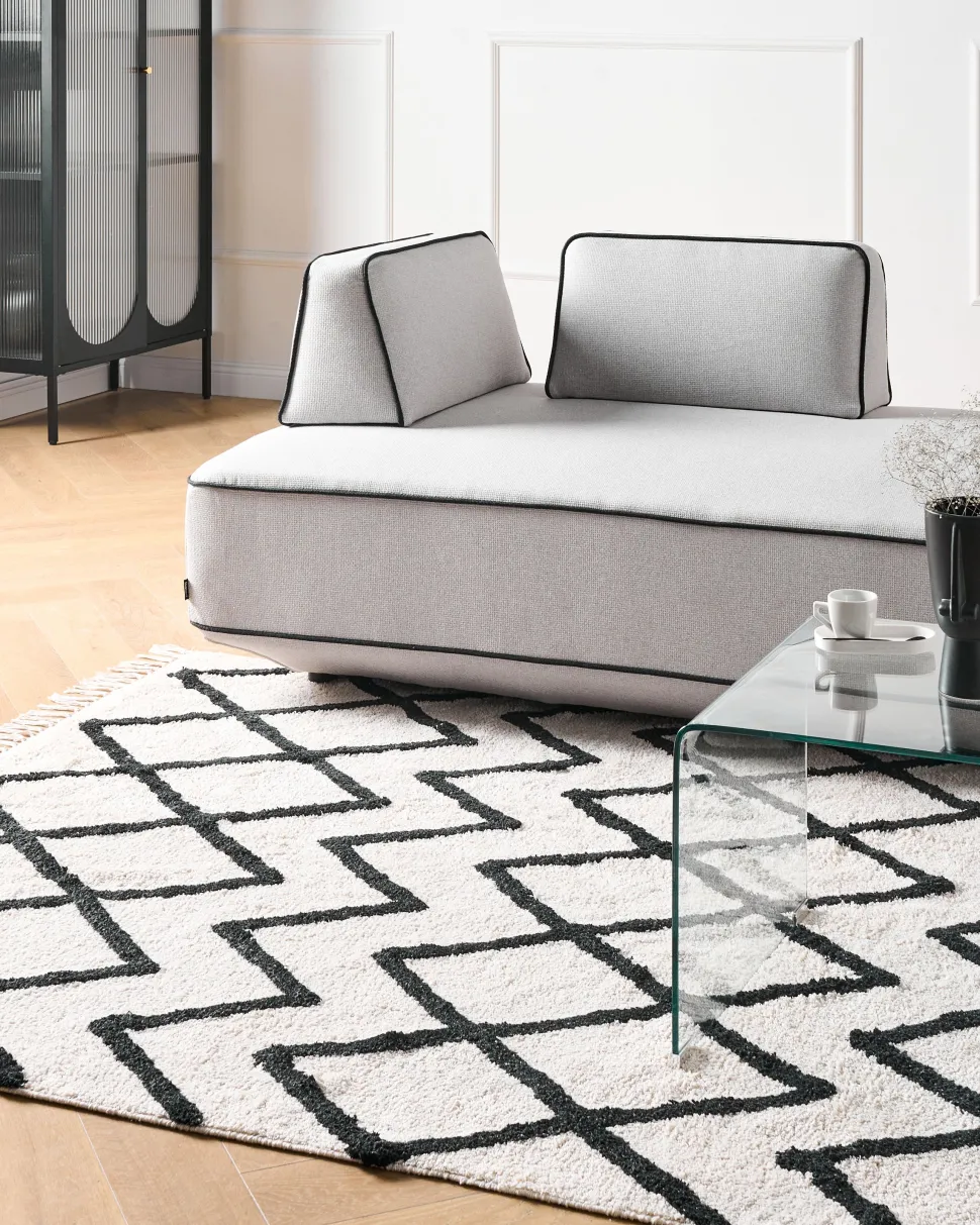 Tapete Em Algodao Creme E Preto 160 X 230 Cm Eldes