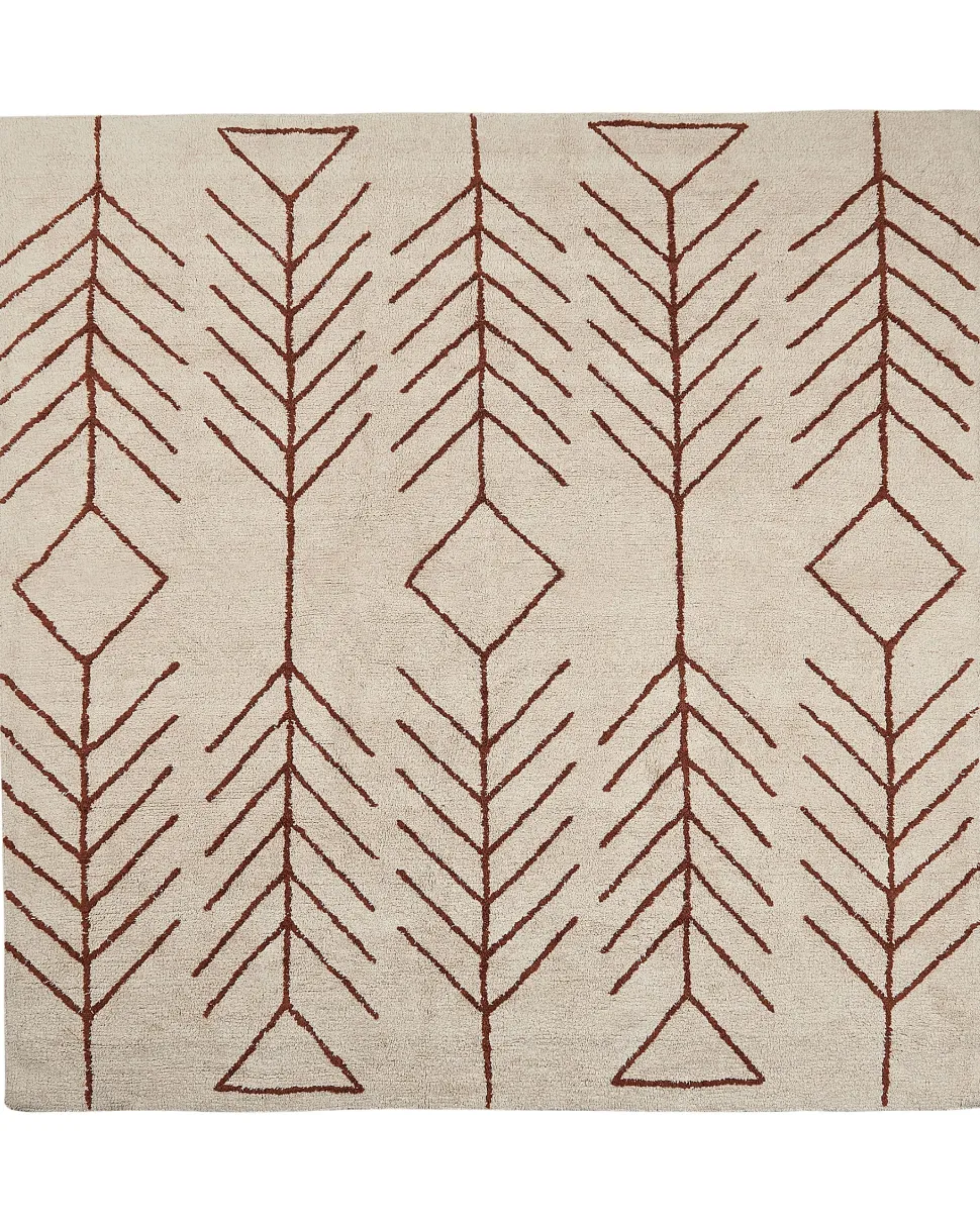 Tapete Em Algodao Creme E Castanho 200 X 200 Cm Akoren