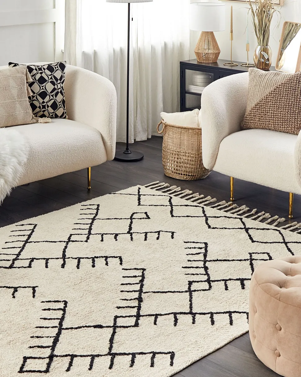 Tapete Em Algodao Creme E Preto 160 X 230 Cm Erler