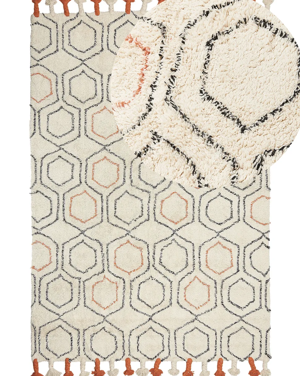Tapete Em Algodao Creme E Laranja 160 X 230 Cm Hajipur