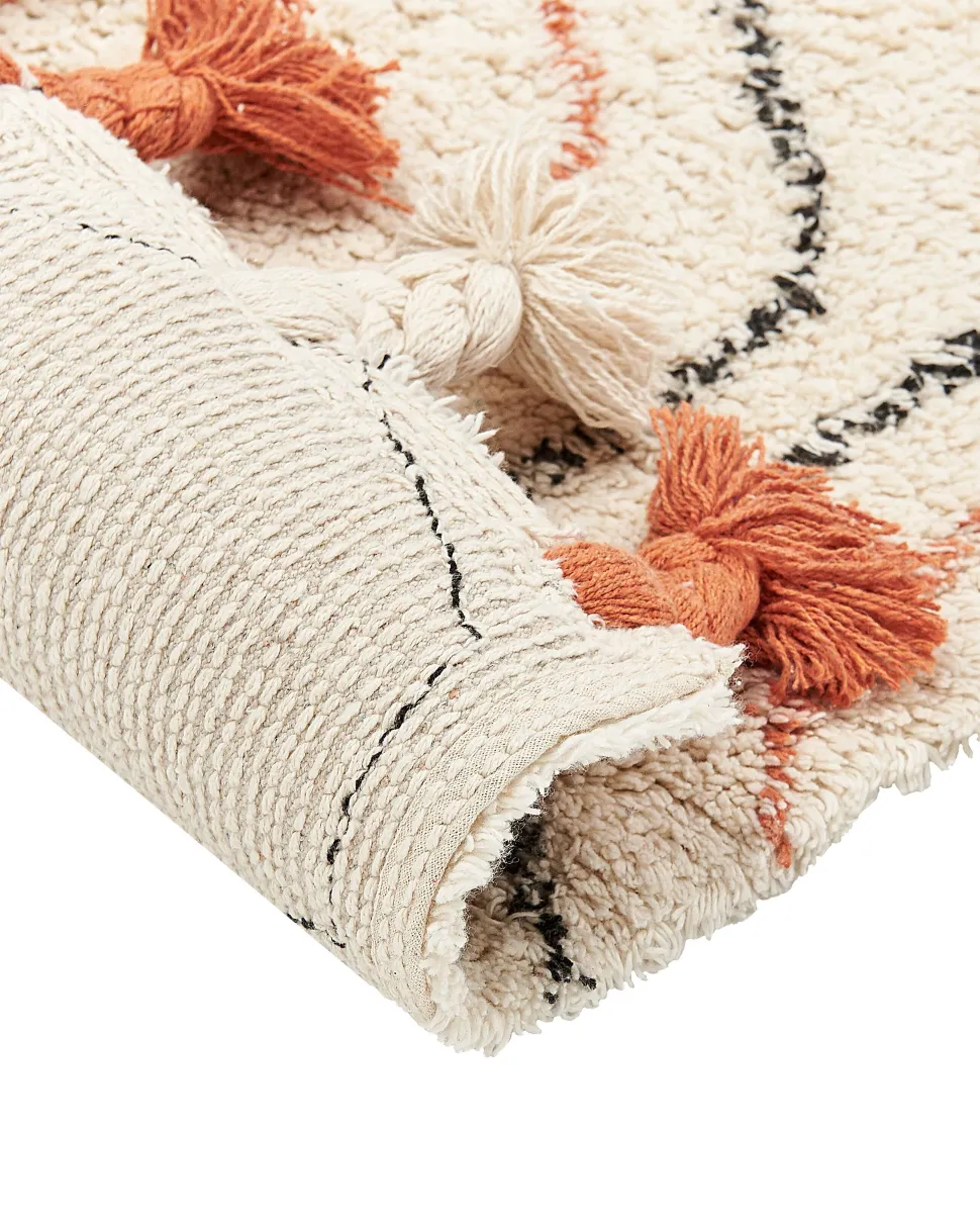 Tapete Em Algodao Creme E Laranja 160 X 230 Cm Hajipur