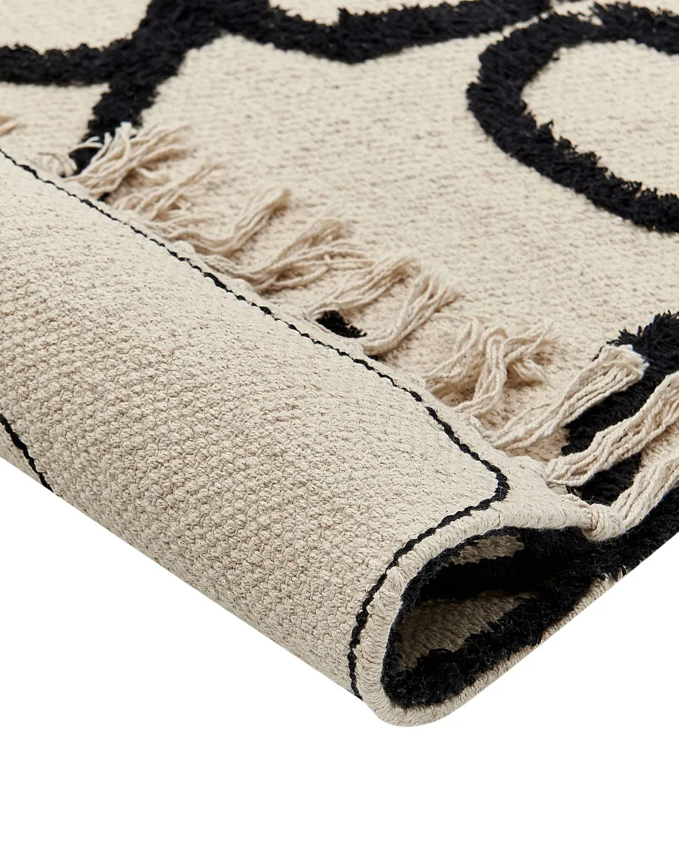 Tapete Em Algodao Creme E Preto 160 X 230 Cm Konur
