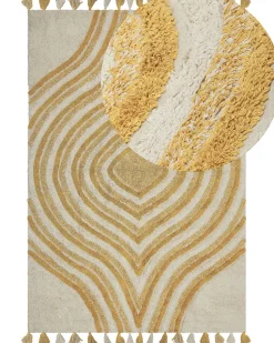 Tapete Em Algodao Creme E Amarelo 160 X 230 Cm Bingol