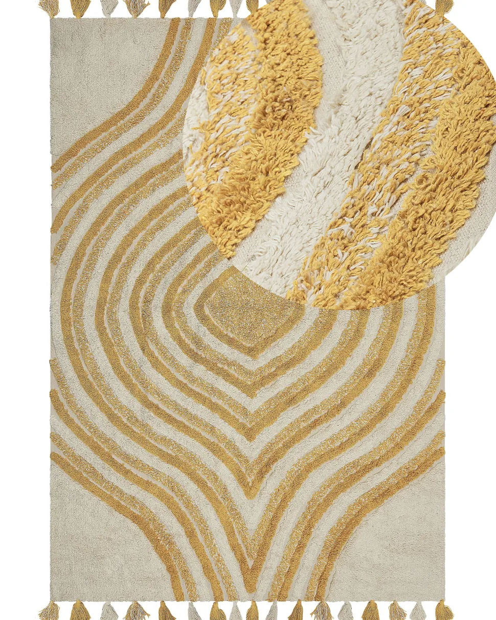 Tapete Em Algodao Creme E Amarelo 160 X 230 Cm Bingol