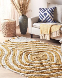 Tapete Em Algodao Creme E Amarelo 160 X 230 Cm Bingol