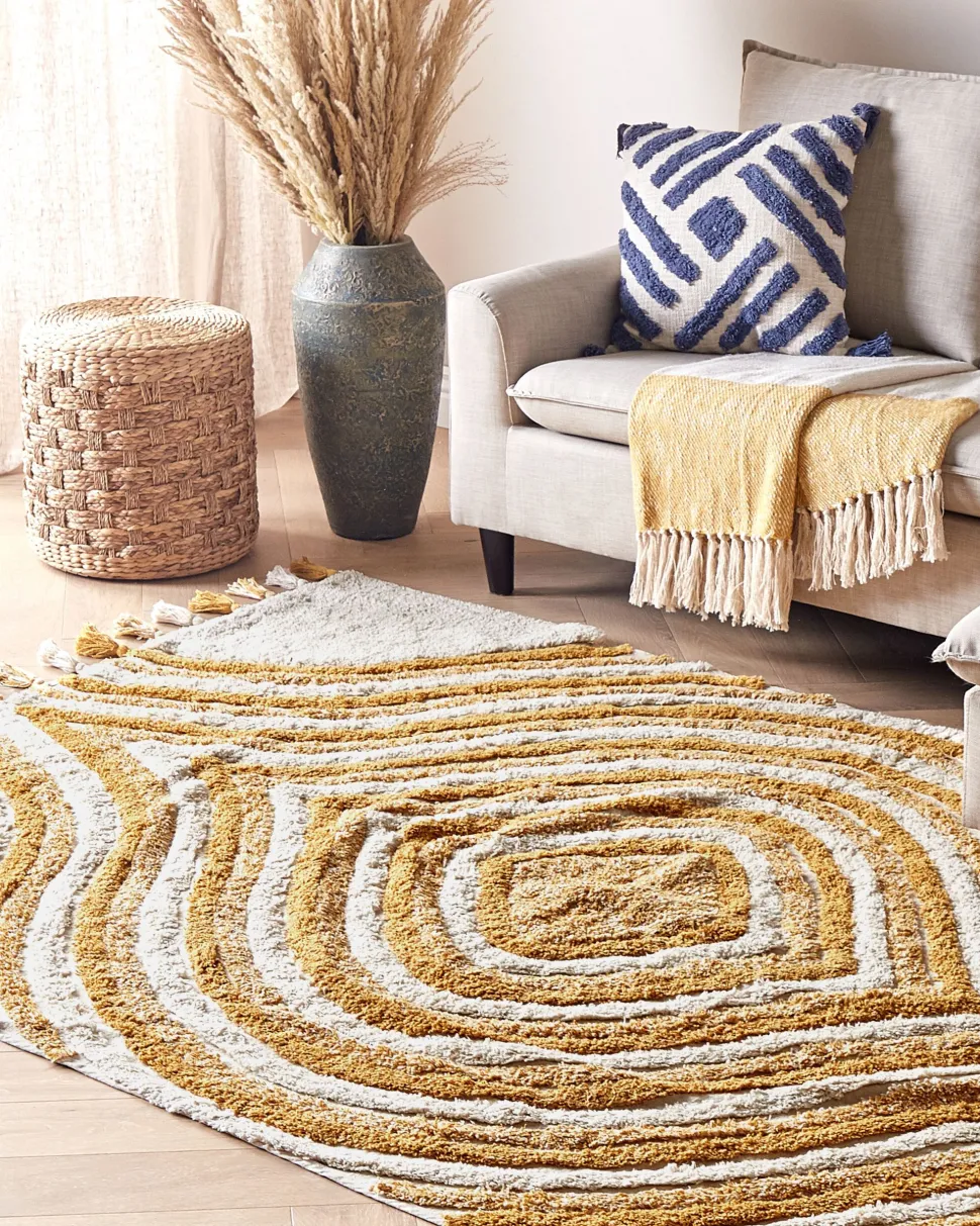 Tapete Em Algodao Creme E Amarelo 160 X 230 Cm Bingol