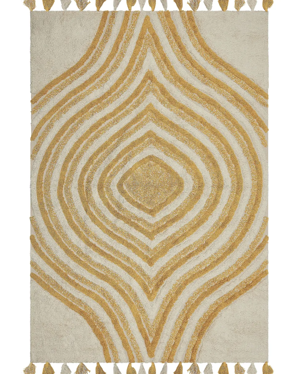 Tapete Em Algodao Creme E Amarelo 160 X 230 Cm Bingol