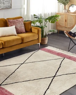 Tapete Em Algodao Creme E Rosa 160 X 230 Cm Afsar