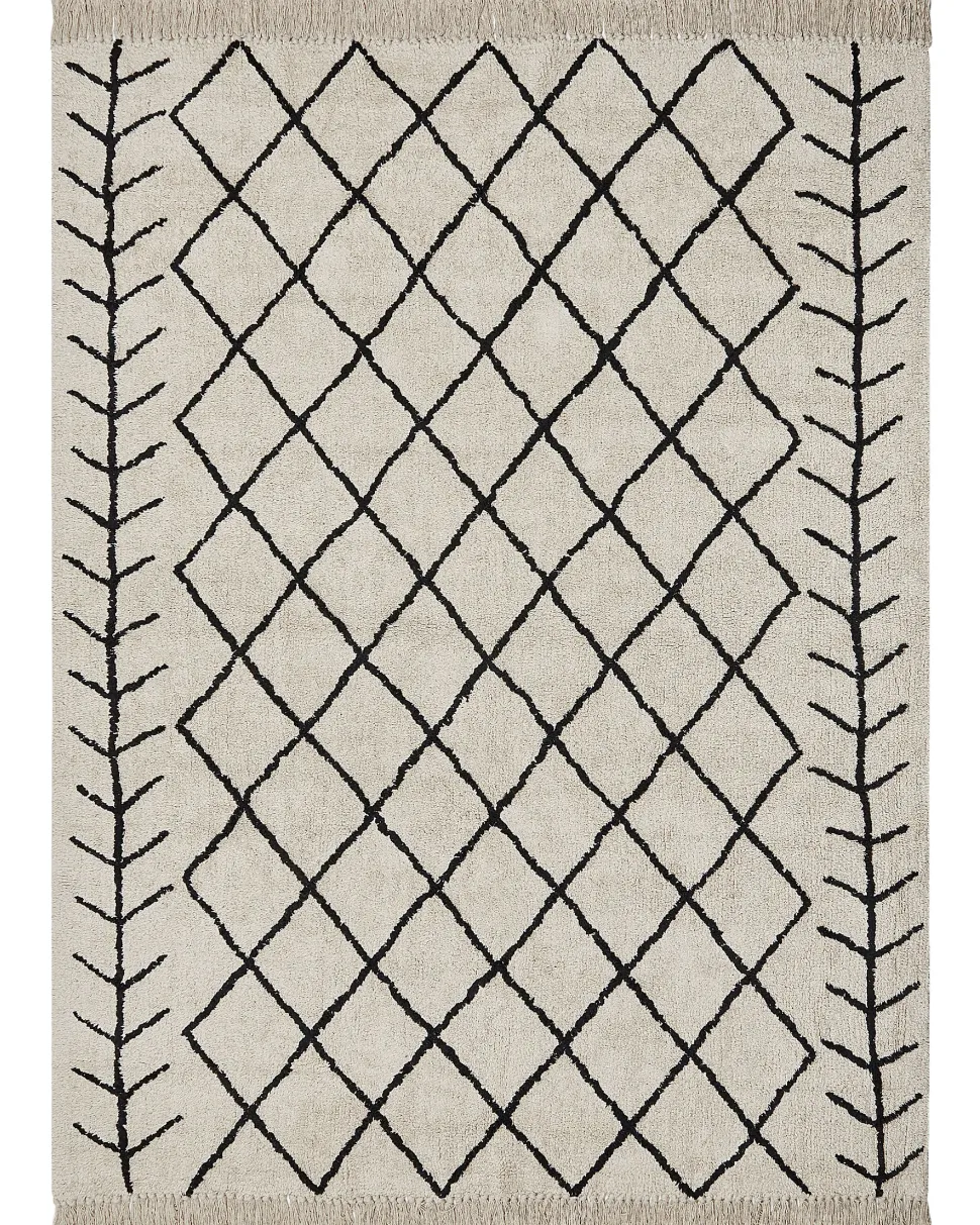 Tapete Em Algodao Creme E Preto 160 X 230 Cm Bozkir