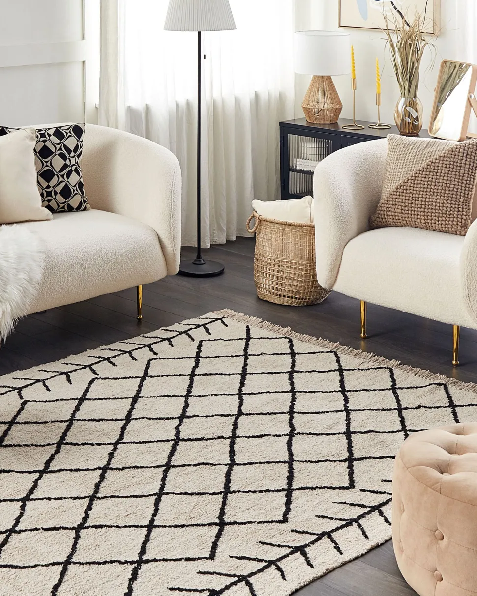 Tapete Em Algodao Creme E Preto 160 X 230 Cm Bozkir