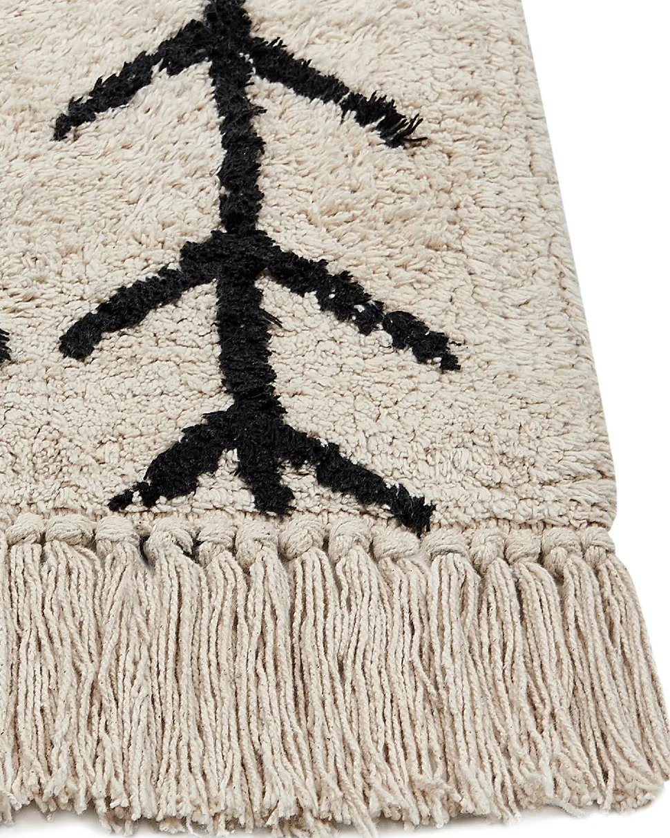 Tapete Em Algodao Creme E Preto 160 X 230 Cm Bozkir