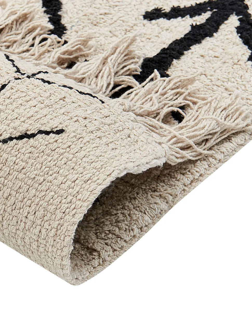 Tapete Em Algodao Creme E Preto 160 X 230 Cm Bozkir