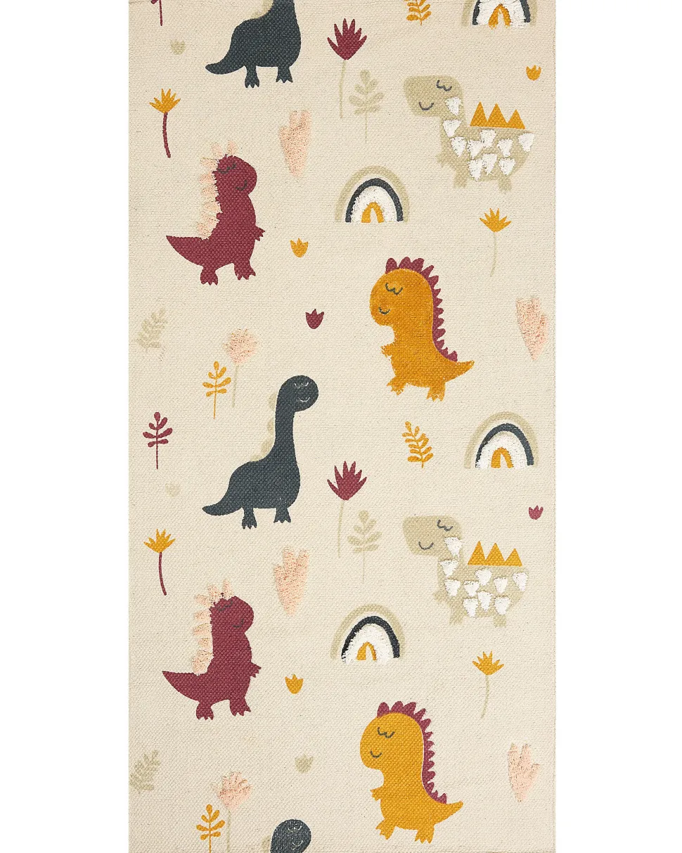 Tapete Em Algodao Multicolor Com Impressao De Dinossauros 80 X 150 Cm Tiop