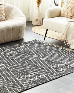 Tapete Em Algodao Preto E Branco 160 X 230 Cm Khenifra