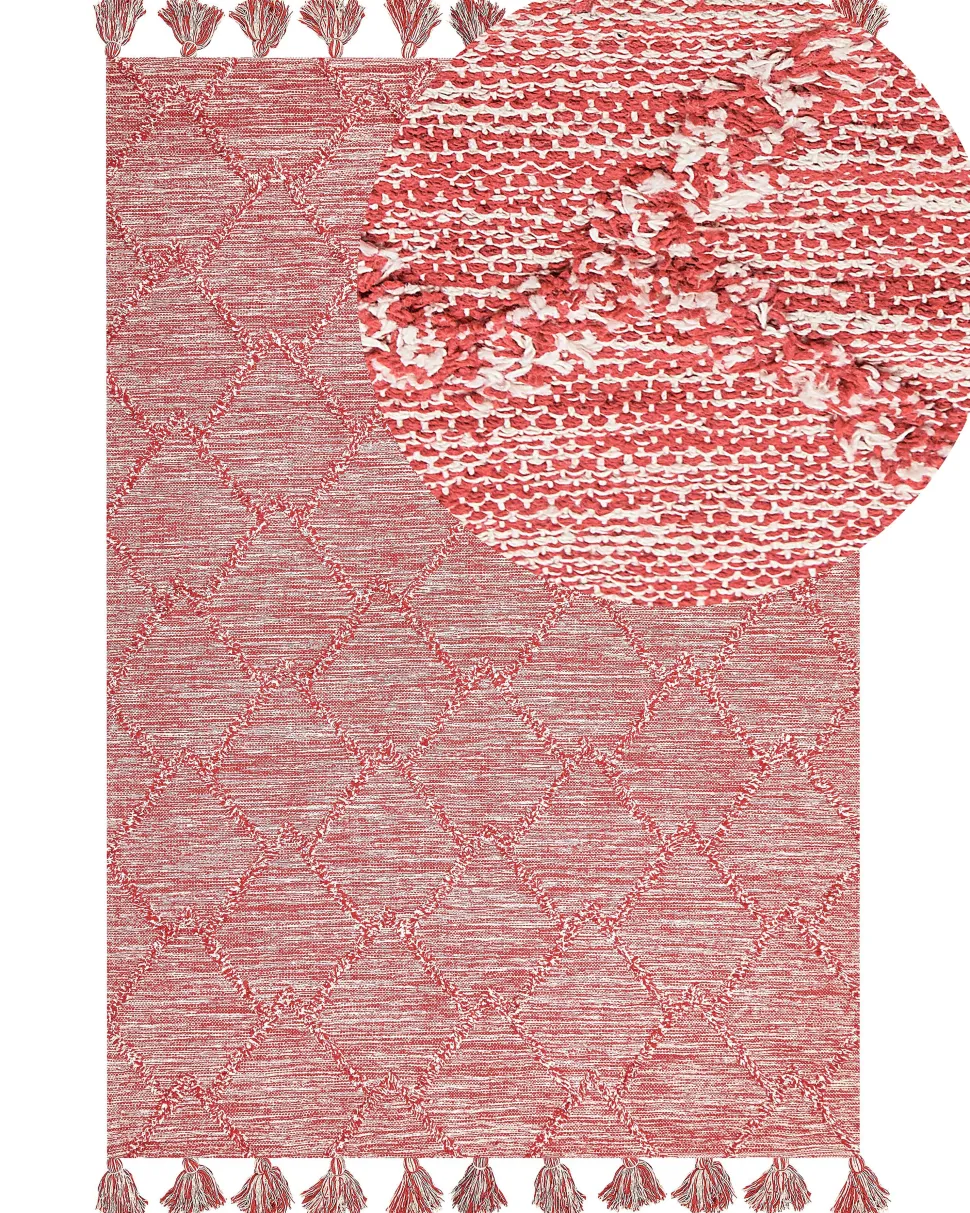 Tapete Em Algodao Vermelho E Branco 160 X 230 Cm Nidge