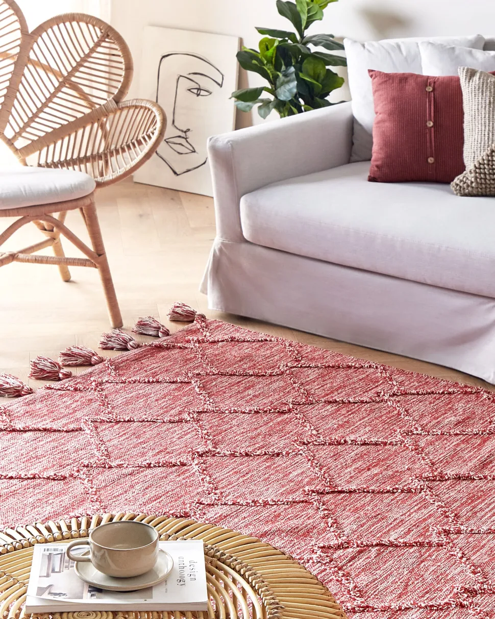 Tapete Em Algodao Vermelho E Branco 160 X 230 Cm Nidge