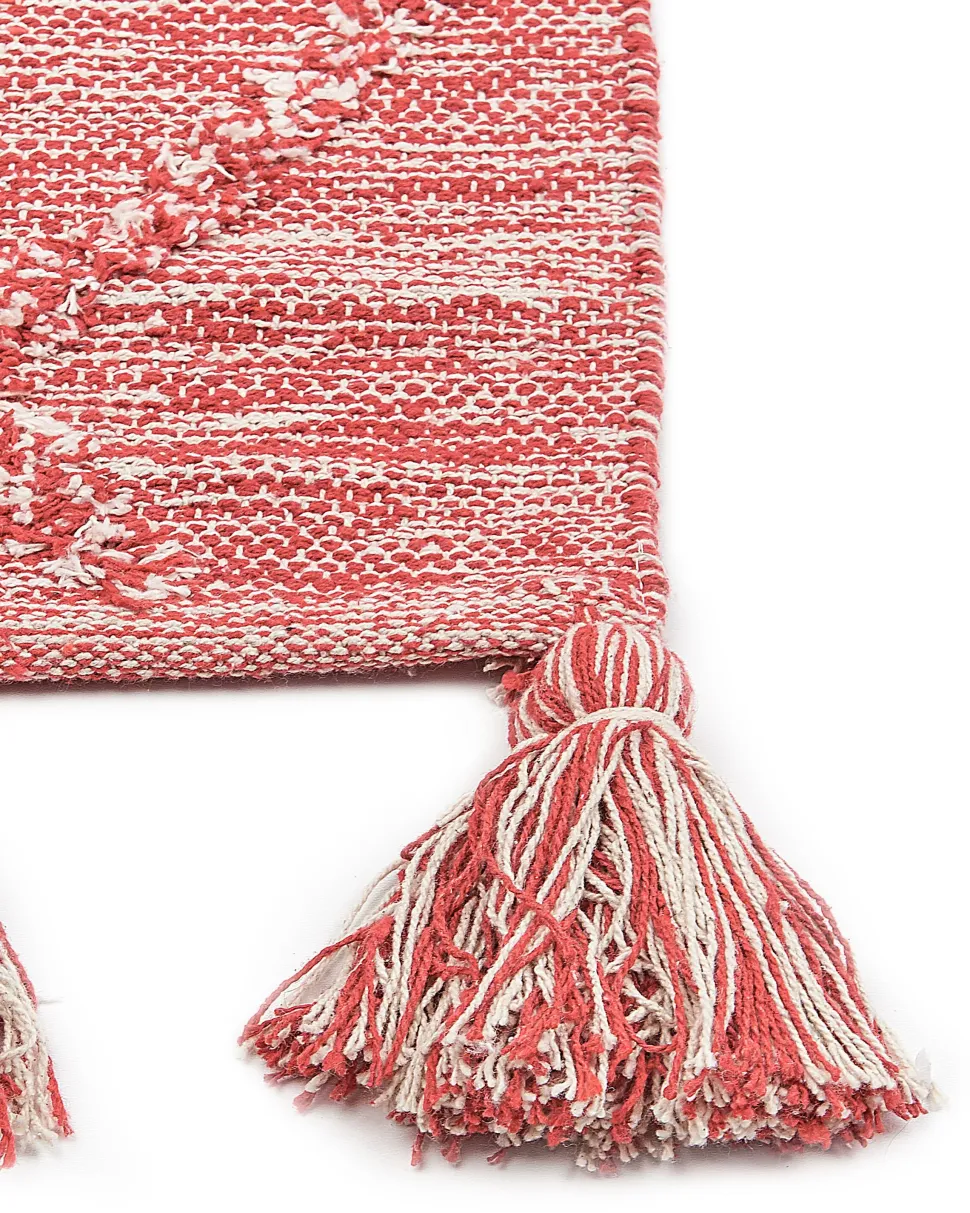 Tapete Em Algodao Vermelho E Branco 160 X 230 Cm Nidge