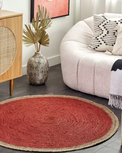 Tapete Em Juta Vermelho Coral E Creme 120 Cm Menemen