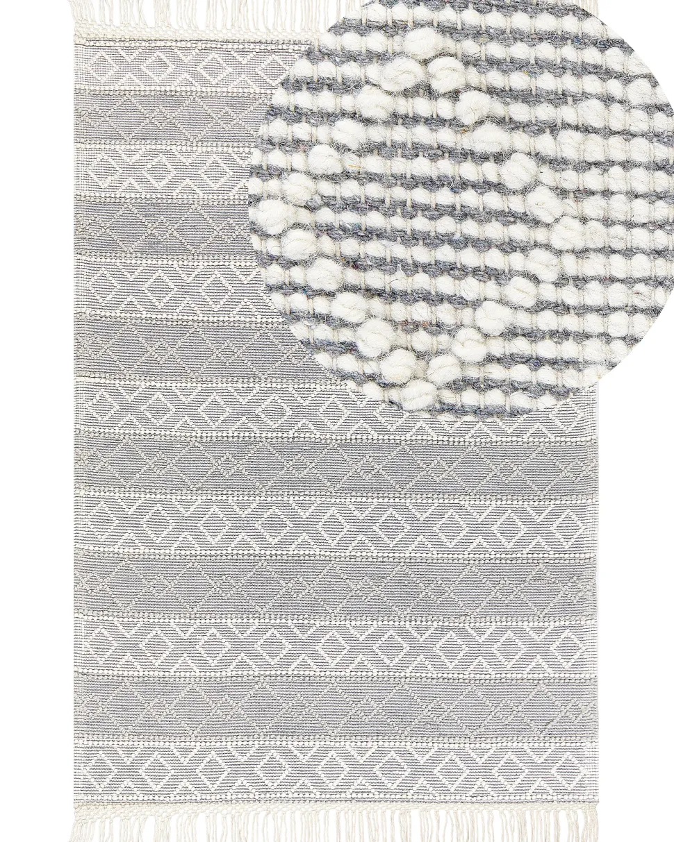 Tapete Em La Cinzento E Branco Creme 160 X 230 Cm Tonya