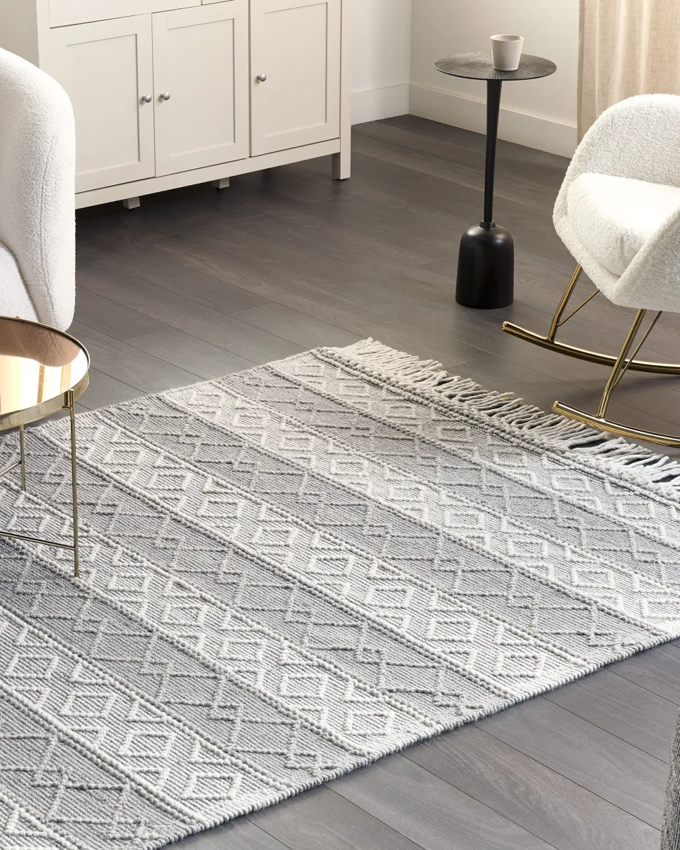 Tapete Em La Cinzento E Branco Creme 160 X 230 Cm Tonya