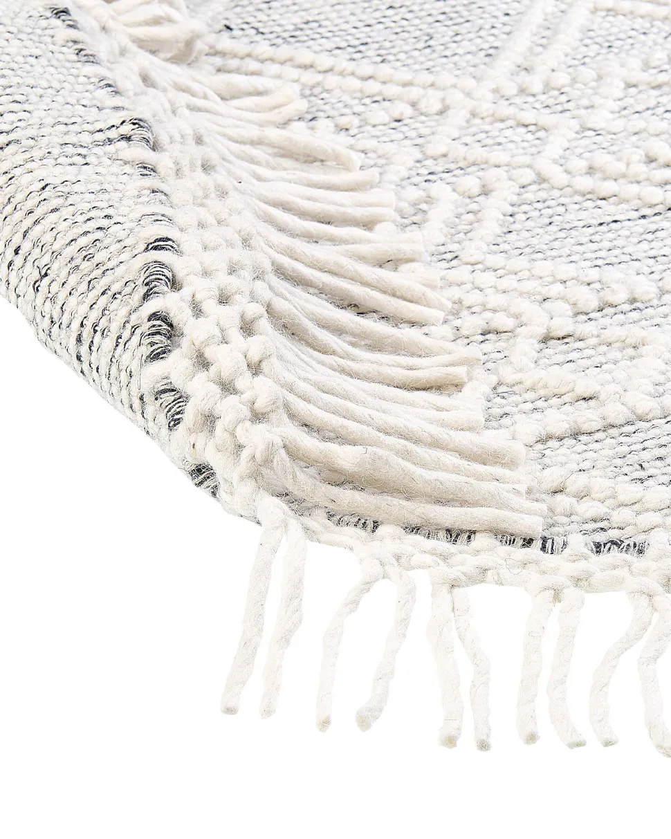 Tapete Em La Cinzento E Branco Creme 140 Cm Buldan