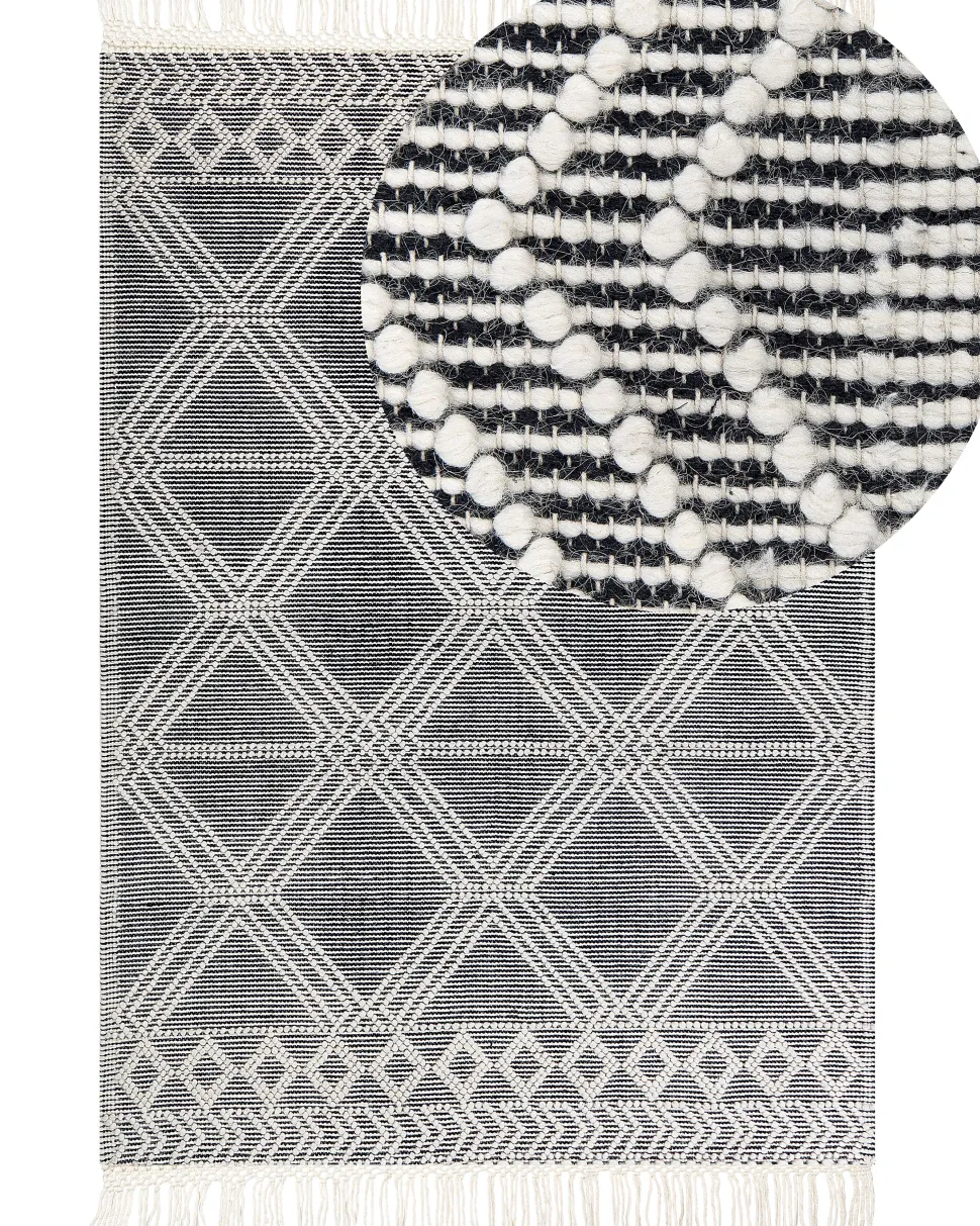 Tapete Em La Cinzento E Branco Creme 160 X 230 Cm Toprakkale