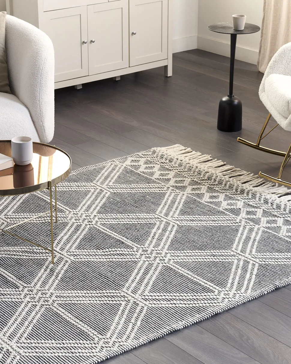 Tapete Em La Cinzento E Branco Creme 160 X 230 Cm Toprakkale