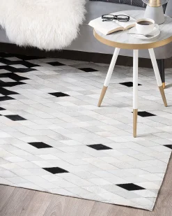 Tapete Em Pele Genuina Branca E Preta 160 X 230 Cm Maldan