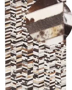 Tapete Em Pele Genuina Castanha E Branca 160 X 230 Cm Akyele