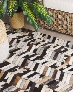 Tapete Em Pele Genuina Castanha E Branca 160 X 230 Cm Akyele