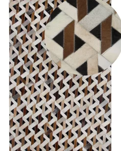 Tapete Em Pele Genuina Castanha E Cinzenta 160 X 230 Cm Tuglu