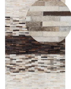 Tapete Em Pele Genuina Castanha E Creme 140 X 200 Cm Sinneli