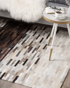 Tapete Em Pele Genuina Castanha E Creme 140 X 200 Cm Sinneli