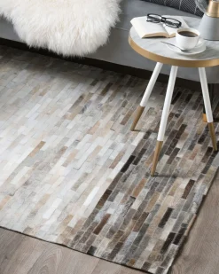 Tapete Em Pele Genuina Castanha E Cinzenta 140 X 200 Cm Sinneli