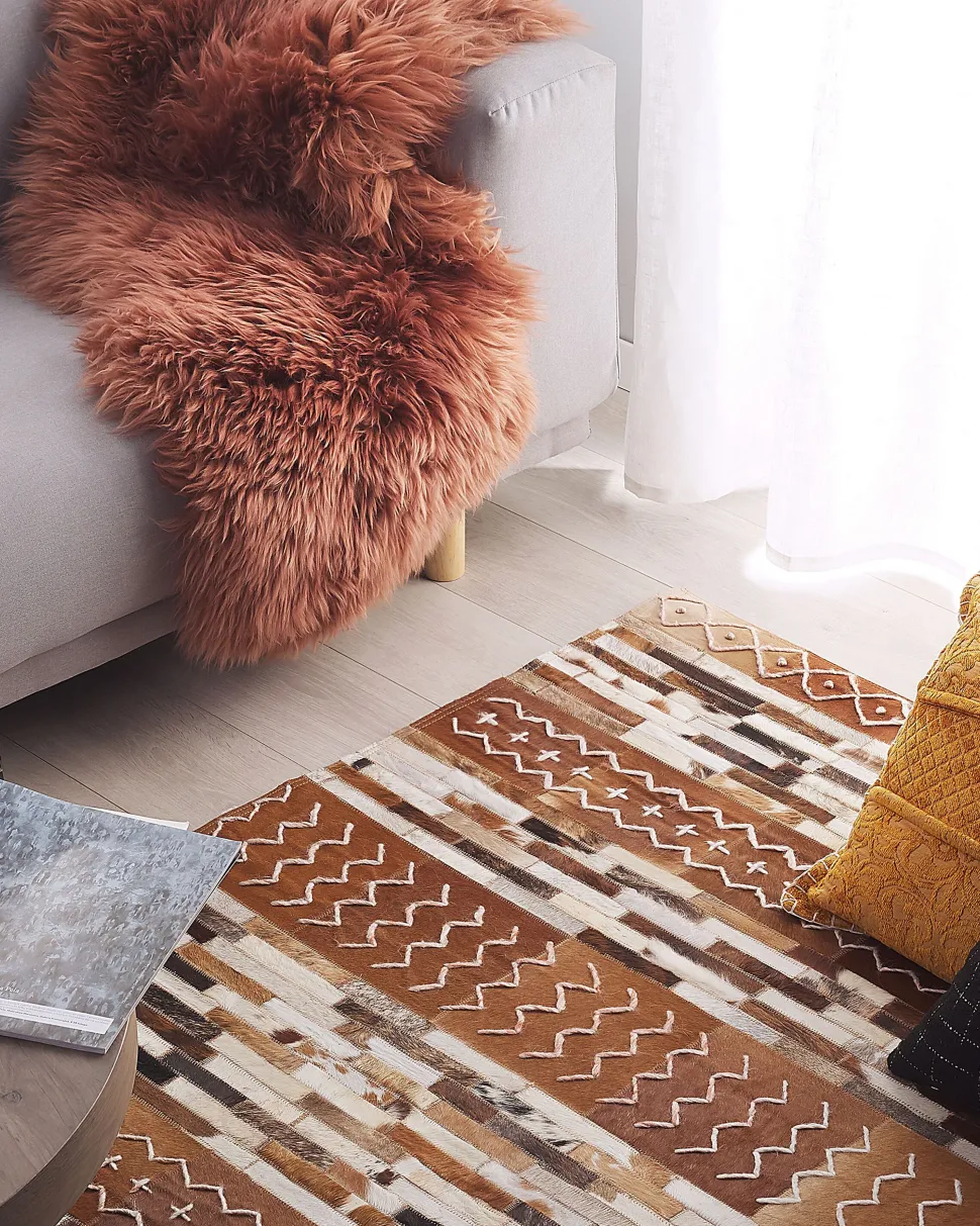 Tapete Em Pele Genuina Castanha 160 X 230 Cm Herekli