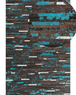 Tapete Em Pele Genuina Castanha E Azul 160 X 230 Cm Kisir