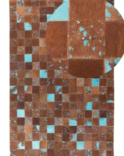 Tapete Em Pele Genuina Castanha E Azul 160 X 230 Cm Aliaga