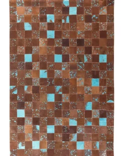 Tapete Em Pele Genuina Castanha E Azul 160 X 230 Cm Aliaga
