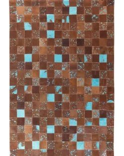 Tapete Em Pele Genuina Castanha E Azul 160 X 230 Cm Aliaga