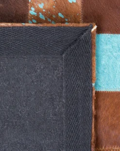 Tapete Em Pele Genuina Castanha E Azul 160 X 230 Cm Aliaga