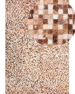 Tapete Em Pele Genuina Castanha E Creme 160 X 230 Cm Torul